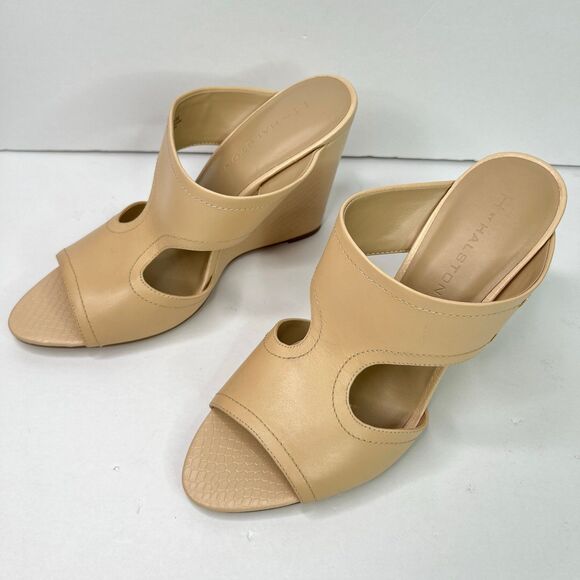 H by Halston Open-Toe Cut-Out Leather Mules Heels- Holly Nude Size 9.5 #516 - Picture 9 of 12